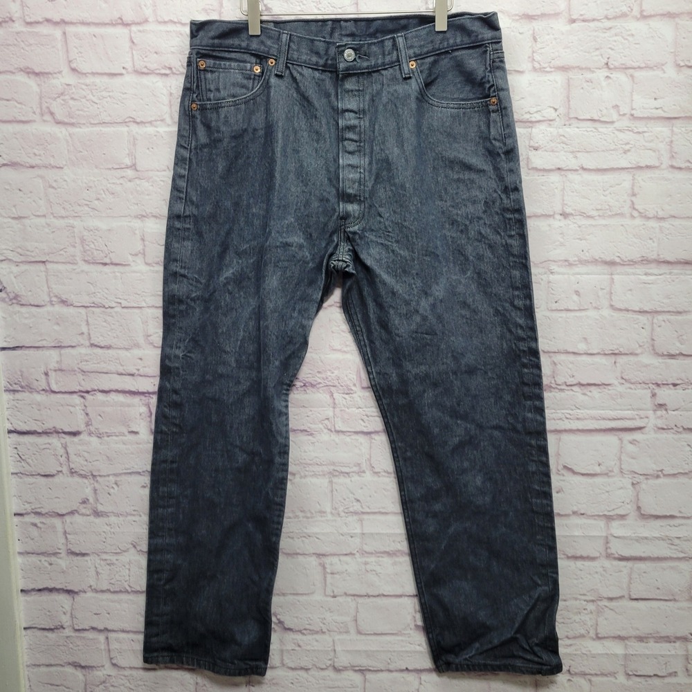 2011 Levis 501‎ Button Fly Jeans 38x32* Muted Blue Wash Black Batwing Straight